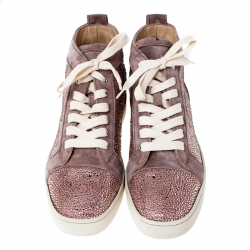 Pre Owned حذاء سنيكرز كريست يان لوبوتان لويس رقبة مرتفعة جلد وردي مرصع بستراس مقاس 40