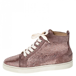 Pre Owned حذاء سنيكرز كريستيان لوبوتان لويس رقبة مرتفعة جلد وردي مرصع بستراس مقاس 40