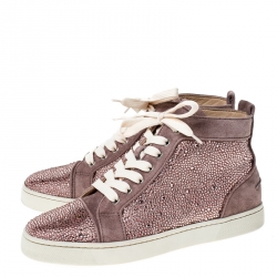 Pre Owned حذاء سنيكرز كريستيان لوبوتان لويس رقبة مرتفعة جلد وردي مرصع بستراس مقاس 40