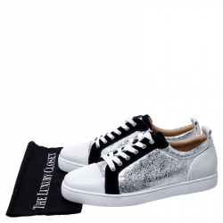 Christian Louboutin Silver/White Foil Leather and Leather Orlato Low Top Sneakers 43.5