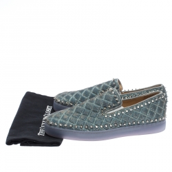 Pre Owned Christian Louboutin Blue Quilted Glitter Fabric Spike Pik Boat Slip On Sneakers Size 43.5