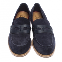 Pre Owned Christian Louboutin Blue Suede Montezumolle Flat loafer Size 44