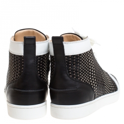 Pre Owned Christian Louboutin Black/White Leather Rantus High Top Sneakers Size 44
