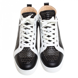 Pre Owned Christian Louboutin Black/White Leather Rantus High Top Sneakers Size 44