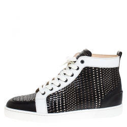 Pre Owned Christian Louboutin Black/White Leather Rantus High Top Sneakers Size 44