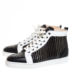 Pre Owned Christian Louboutin Black/White Leather Rantus High Top Sneakers Size 44