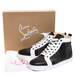 Pre Owned Christian Louboutin Black/White Leather Rantus High Top Sneakers Size 44