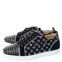 Christian Louboutin Black/Silver Loubi in the Sky Jacquard and Suede Spikes Orlato Sneakers Size 43