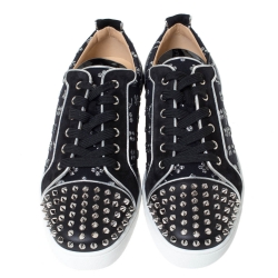 Christian Louboutin Black/Silver Loubi in the Sky Jacquard and Suede Spikes Orlato Sneakers Size 43