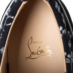 Christian Louboutin Black/Silver Loubi in the Sky Jacquard and Suede Spikes Orlato Sneakers Size 43