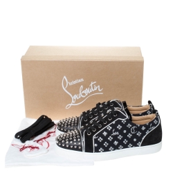 Christian Louboutin Black/Silver Loubi in the Sky Jacquard and Suede Spikes Orlato Sneakers Size 43