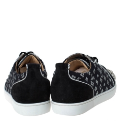 Christian Louboutin Black/Silver Loubi in the Sky Jacquard and Suede Spikes Orlato Sneakers Size 43