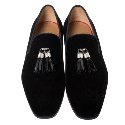 مملوكة مسبقًا Christian Louboutin Black Velvet Rivalion Slip On Loafers Size 43