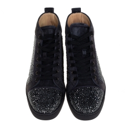 Pre Owned Christian Louboutin Grey Suede Louis Strass High Top Sneakers Size 40
