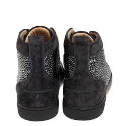 Pre Owned Christian Louboutin Grey Suede Louis Strass High Top Sneakers Size 40