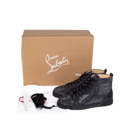 Pre Owned Christian Louboutin Grey Suede Louis Strass High Top Sneakers Size 40