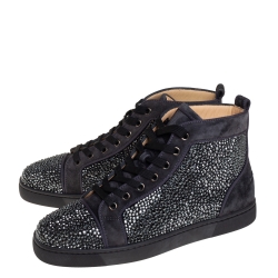Pre Owned Christian Louboutin Grey Suede Louis Strass High Top Sneakers Size 40