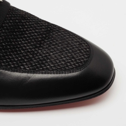 مملوكة مسبقًا Christian Louboutin Black Leather and Raffia Panamax Spiked Loafers Size 43.5  