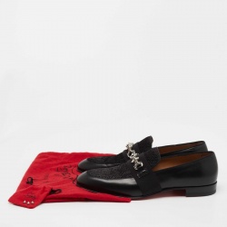 مملوكة مسبقًا Christian Louboutin Black Leather and Raffia Panamax Spiked Loafers Size 43.5  