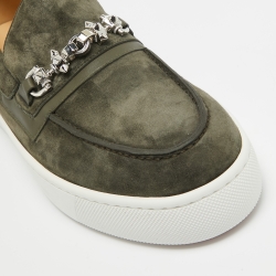 Pre Owned Christian Louboutin Dark Green Suede and Leather Metallur Sneakers Size 43.5