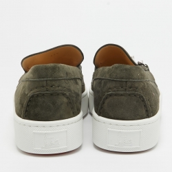 Pre Owned Christian Louboutin Dark Green Suede and Leather Metallur Sneakers Size 43.5