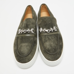 Pre Owned Christian Louboutin Dark Green Suede and Leather Metallur Sneakers Size 43.5