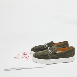 Pre Owned Christian Louboutin Dark Green Suede and Leather Metallur Sneakers Size 43.5