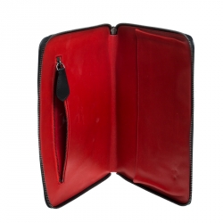 Pre Owned Christian Louboutin Black Leather Spike Zip Around Wristlet Clutch