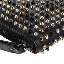 Pre Owned Christian Louboutin Black Leather Spike Zip Around Wristlet Clutch