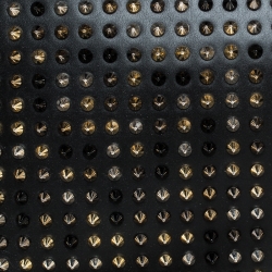 Pre Owned Christian Louboutin Black Leather Spike Zip Around Wristlet Clutch