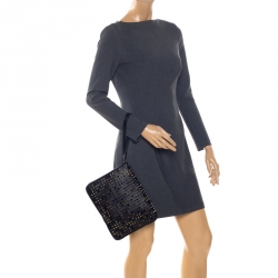 Pre Owned Christian Louboutin Black Leather Spike Zip Around Wristlet Clutch