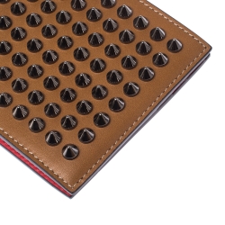 Christian Louboutin Tan Leather Clipsos Studded Bi Fold Wallet