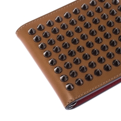 Christian Louboutin Tan Leather Clipsos Studded Bi Fold Wallet