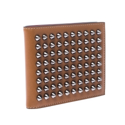 Christian Louboutin Tan Leather Clipsos Studded Bi Fold Wallet