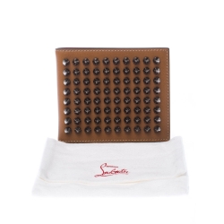 Christian Louboutin Tan Leather Clipsos Studded Bi Fold Wallet