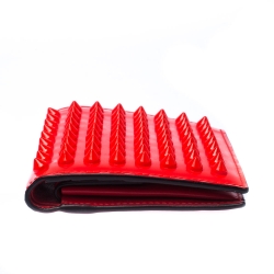 Pre Owned Christian Louboutin Neon Orange Leather Clipsos Studded Bifold Wallet