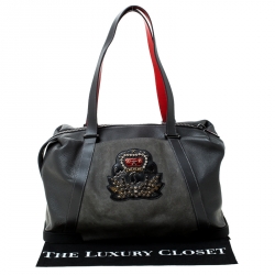 Pre Owned Christian Louboutin Grey Nubuck and Leather Bagdamon Duffle Bag