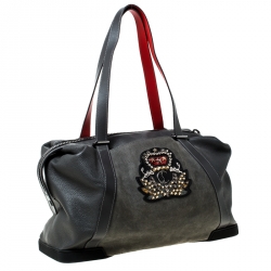 Pre Owned Christian Louboutin Grey Nubuck and Leather Bagdamon Duffle Bag