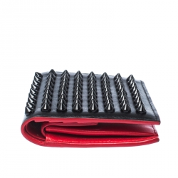 Pre Owned Christian Louboutin Black Leather Clipsos Studded Bifold Wallet