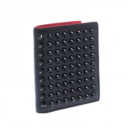 Pre Owned Christian Louboutin Black Leather Clipsos Studded Bifold Wallet