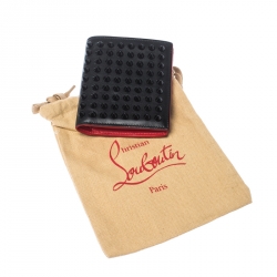 Pre Owned Christian Louboutin Black Leather Clipsos Studded Bifold Wallet