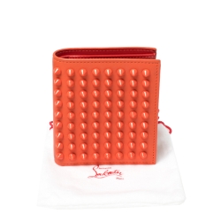 Christian Louboutin Neon Orange Leather Clipsos Studded Bifold Wallet