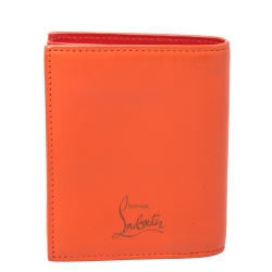 Christian Louboutin Neon Orange Leather Clipsos Studded Bifold Wallet
