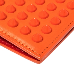 Christian Louboutin Neon Orange Leather Clipsos Studded Bifold Wallet