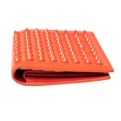 Christian Louboutin Neon Orange Leather Clipsos Studded Bifold Wallet