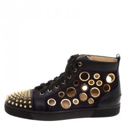 Christian Louboutin Two Tone Suede And Leather Bubble Spikes High Top Sneakers Size 43