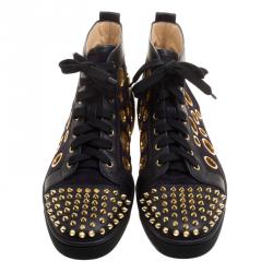 Christian Louboutin Two Tone Suede And Leather Bubble Spikes High Top Sneakers Size 43