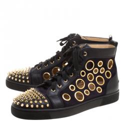 Christian Louboutin Two Tone Suede And Leather Bubble Spikes High Top Sneakers Size 43