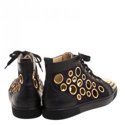 Christian Louboutin Two Tone Suede And Leather Bubble Spikes High Top Sneakers Size 43