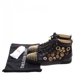 Christian Louboutin Two Tone Suede And Leather Bubble Spikes High Top Sneakers Size 43